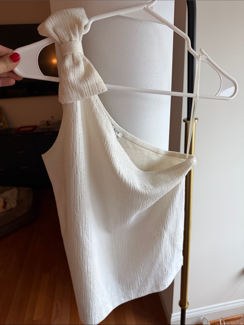 Sleeveless Cream One-Shoulder Bow-Detail Women's Top